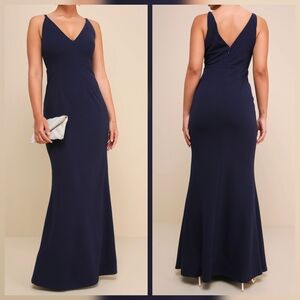 Lulus Melora Navy Blue Sleeveless Maxi Dress, Size Medium